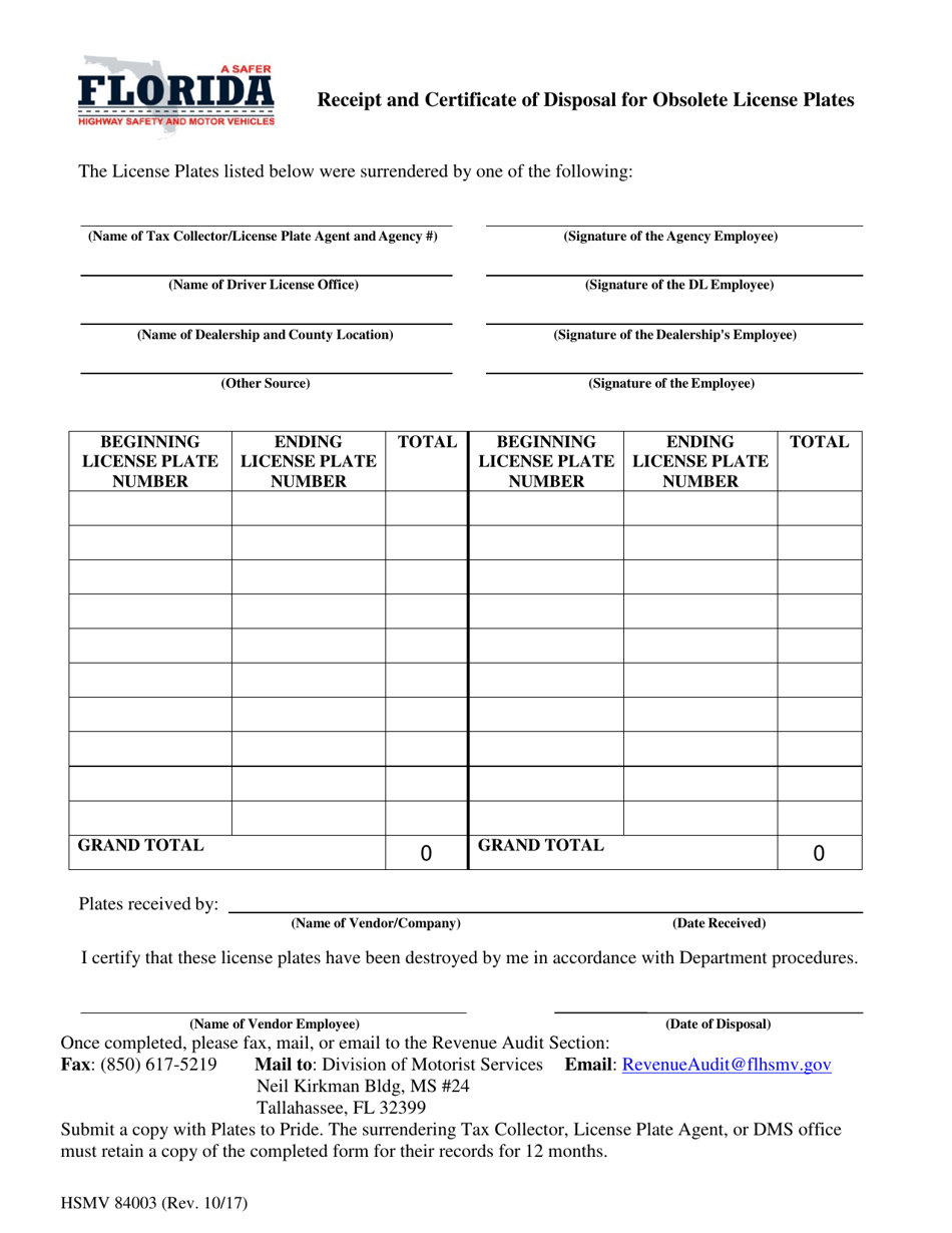 Form HSMV84003 Fill Out, Sign Online and Download Fillable PDF