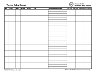 Document preview: Form HSMV84014 Vehicle Sales Record - Florida