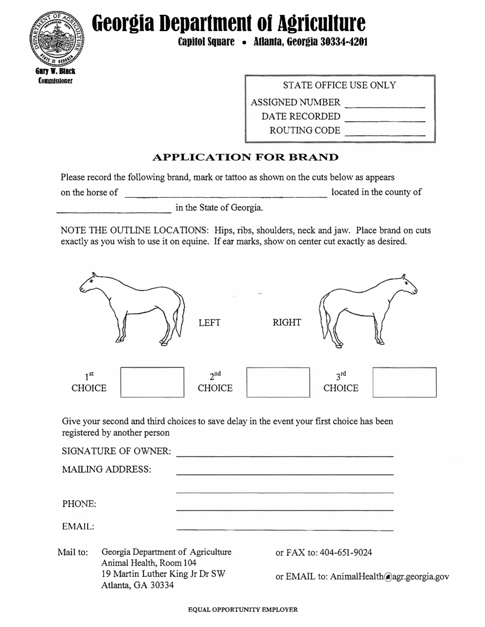 Equine Brand Application - Georgia (United States), Page 1
