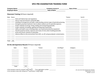 Document preview: Spcc Pre-examination Training Form - Georgia (United States)