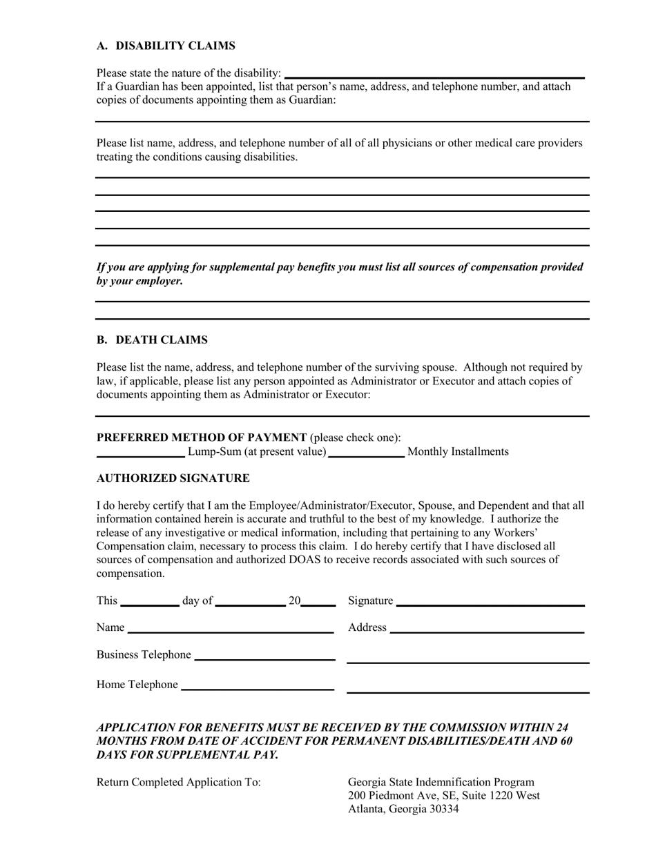 (United States) Indemnification Commission Application for