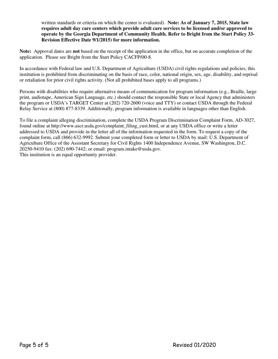 Add-A-site Checklist Administrative Sponsors Adding Traditional Child / Adult Facilities - Georgia (United States), Page 5