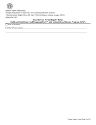Child and Adult Care Food Program (CACFP) and Summer Food Service Program (Sfsp) Food Service Permit Inquiry Form - Georgia (United States), Page 3