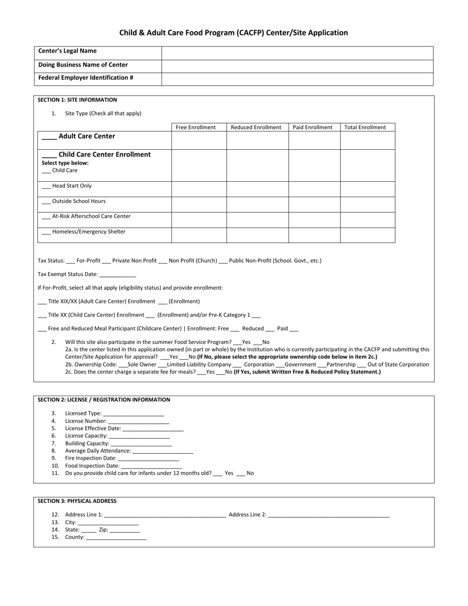 Child  Adult Care Food Program (CACFP) Center / Site Application - Georgia (United States), Page 1