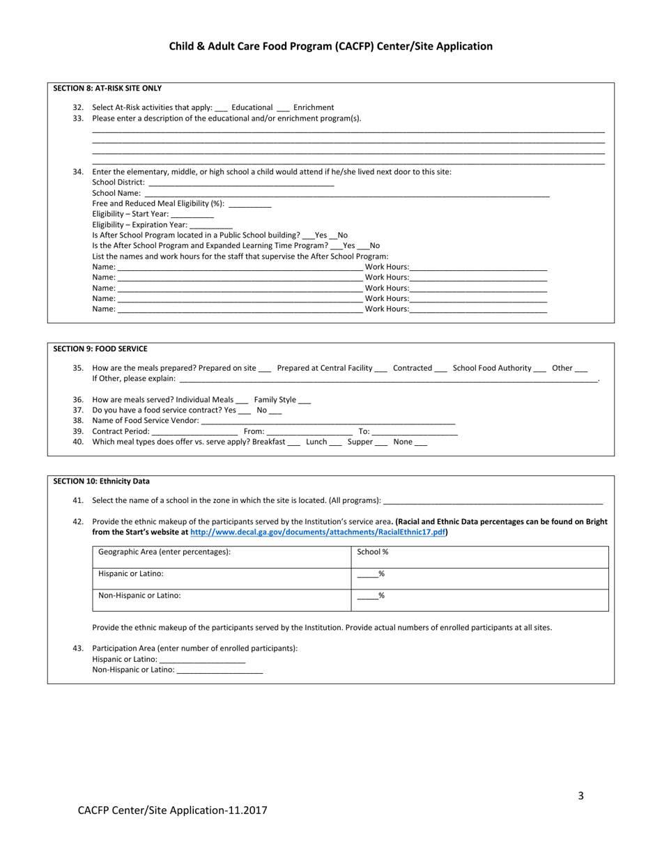 Child  Adult Care Food Program (CACFP) Center / Site Application - Georgia (United States), Page 3