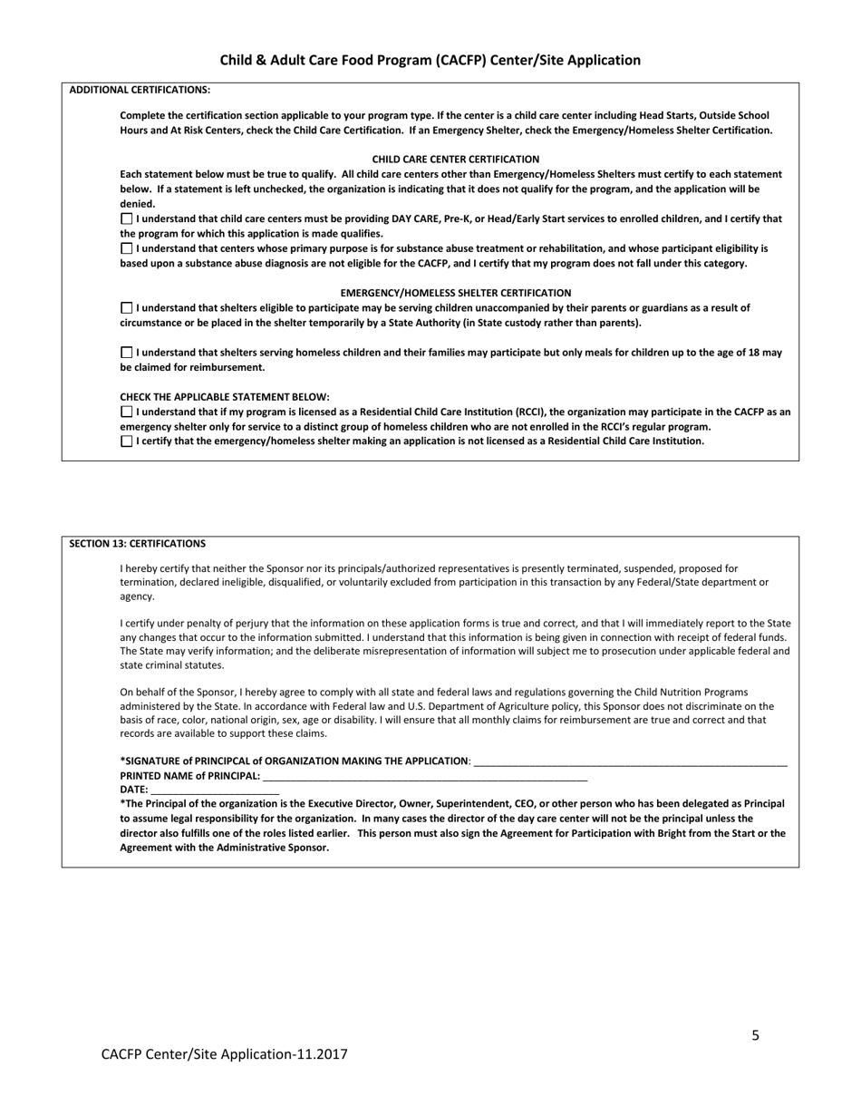 Child  Adult Care Food Program (CACFP) Center / Site Application - Georgia (United States), Page 5