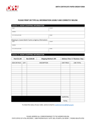 &quot;Birth Certificate Paper Order Form&quot; - Georgia (United States)