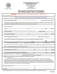 Document preview: Form CD2000 Application for Certificate of Authority for Foreign Limited Liability Partnership - Georgia (United States)