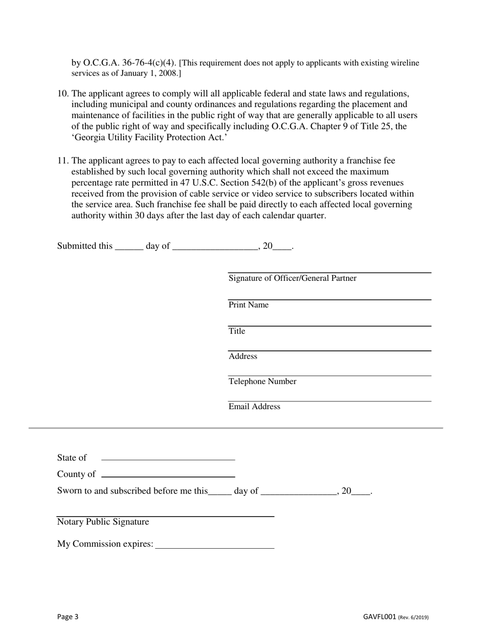 Form GAVFL001 Application for State Franchise to Provide Cable and / or Video Service - Georgia (United States), Page 3