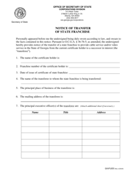 Document preview: Form GAVFL003 Notice of Transfer of State Franchise - Georgia (United States)