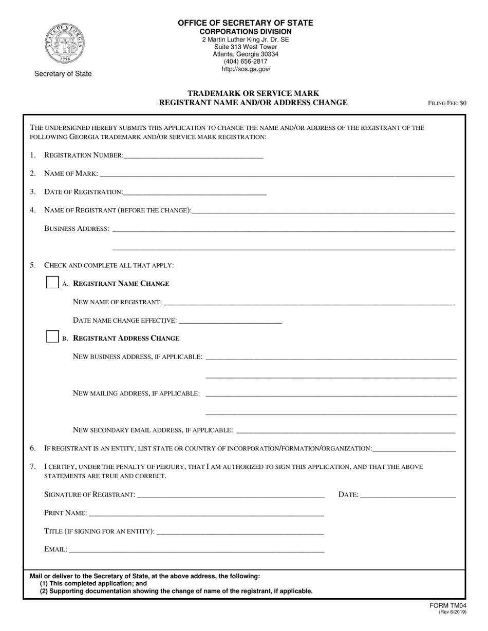 Form Tm04 Download Fillable Pdf Or Fill Online Trademark Or Service 