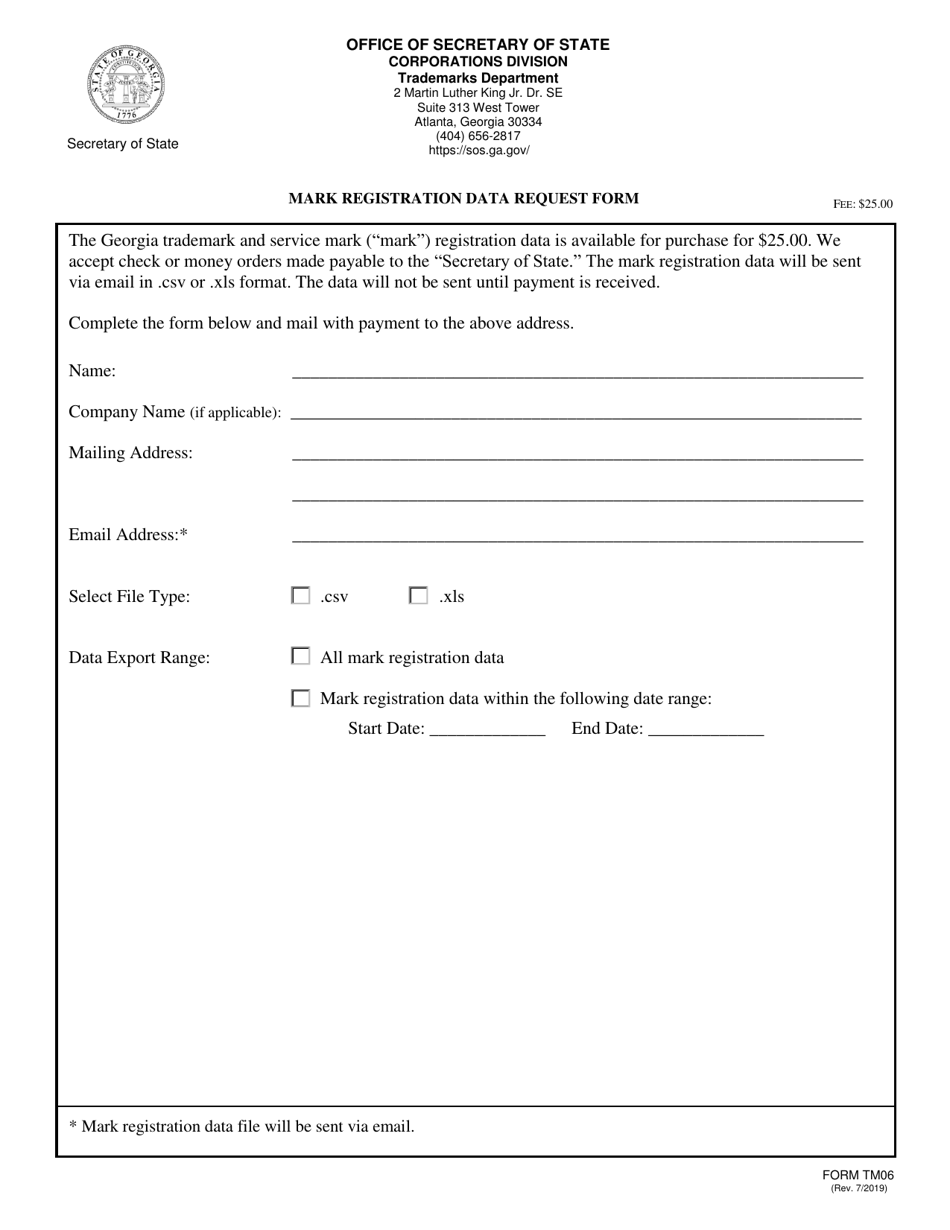 Form TM06 Trademark Registration Data Request - Georgia (United States), Page 1