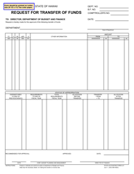 State Accounting Form A-21 &quot;Request for Transfer of Funds&quot; - Hawaii