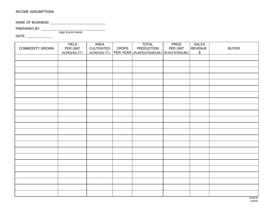 Form AL323-06 Download Printable PDF or Fill Online Income Assumptions ...