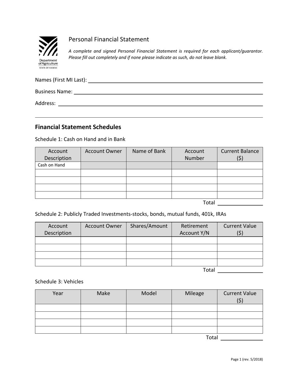 Personal Financial Statement - Hawaii, Page 1