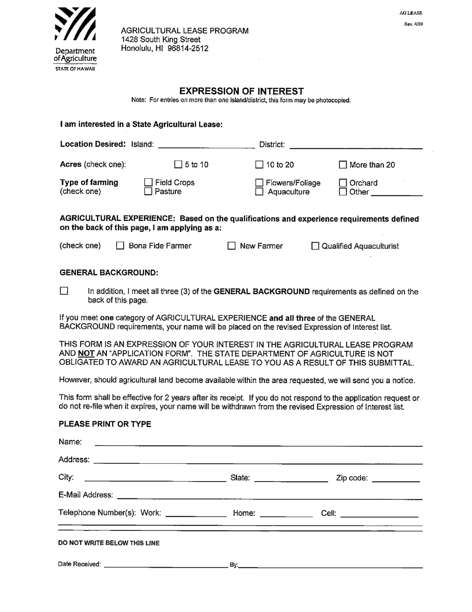 Expression of Interest - Hawaii, Page 1