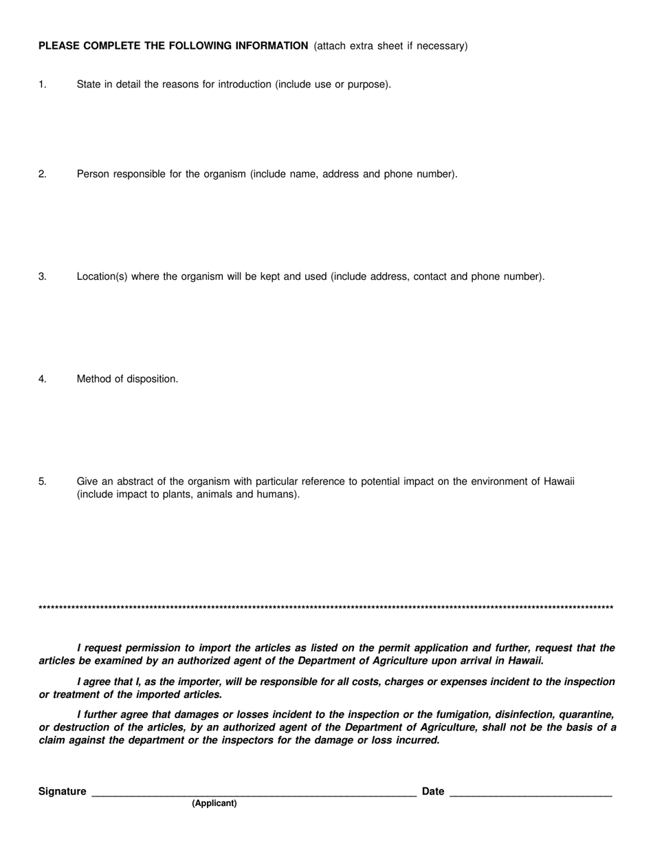 Form PQ-7 Permit Application for Restricted Commodities Into Hawaii - Hawaii, Page 2