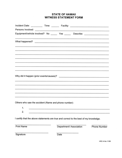HRD Form 414A Witness Statement Form - Hawaii