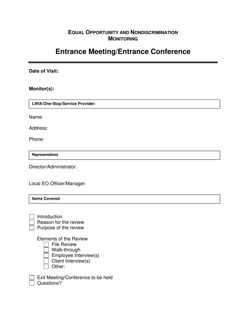 Exhibit C Entrance Meeting / Entrance Conference Form - Hawaii, Page 2