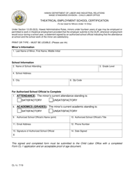 Form CL-1C &quot;Theatrical Employment School Certification&quot; - Hawaii