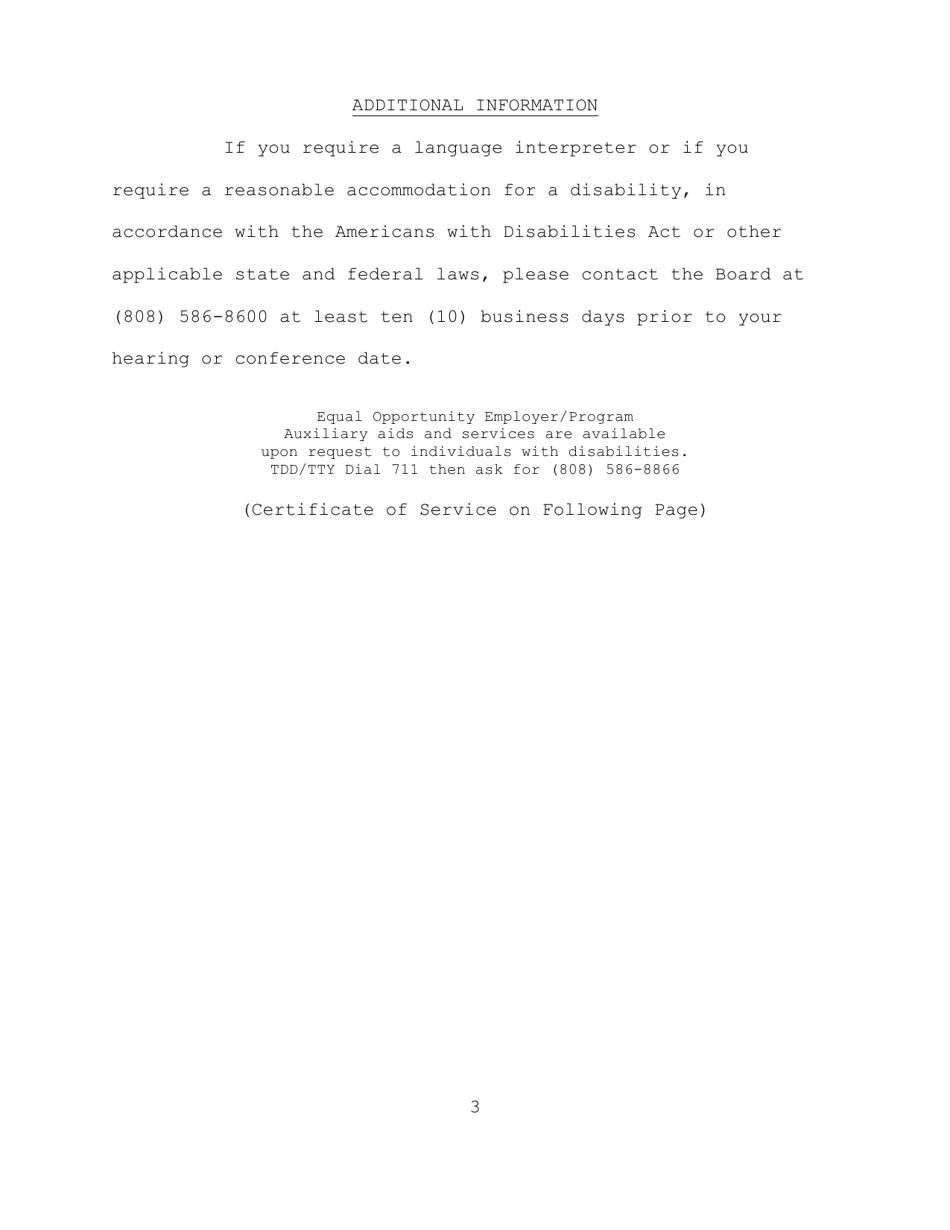 Notice of Hearing and Certificate of Service - Hawaii, Page 3