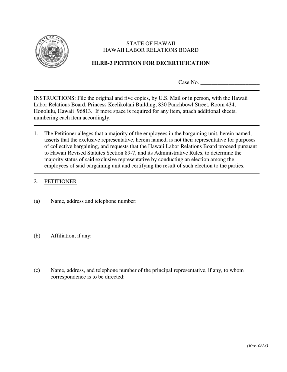 Form HLRB-3 Petition for Decertification - Hawaii, Page 1