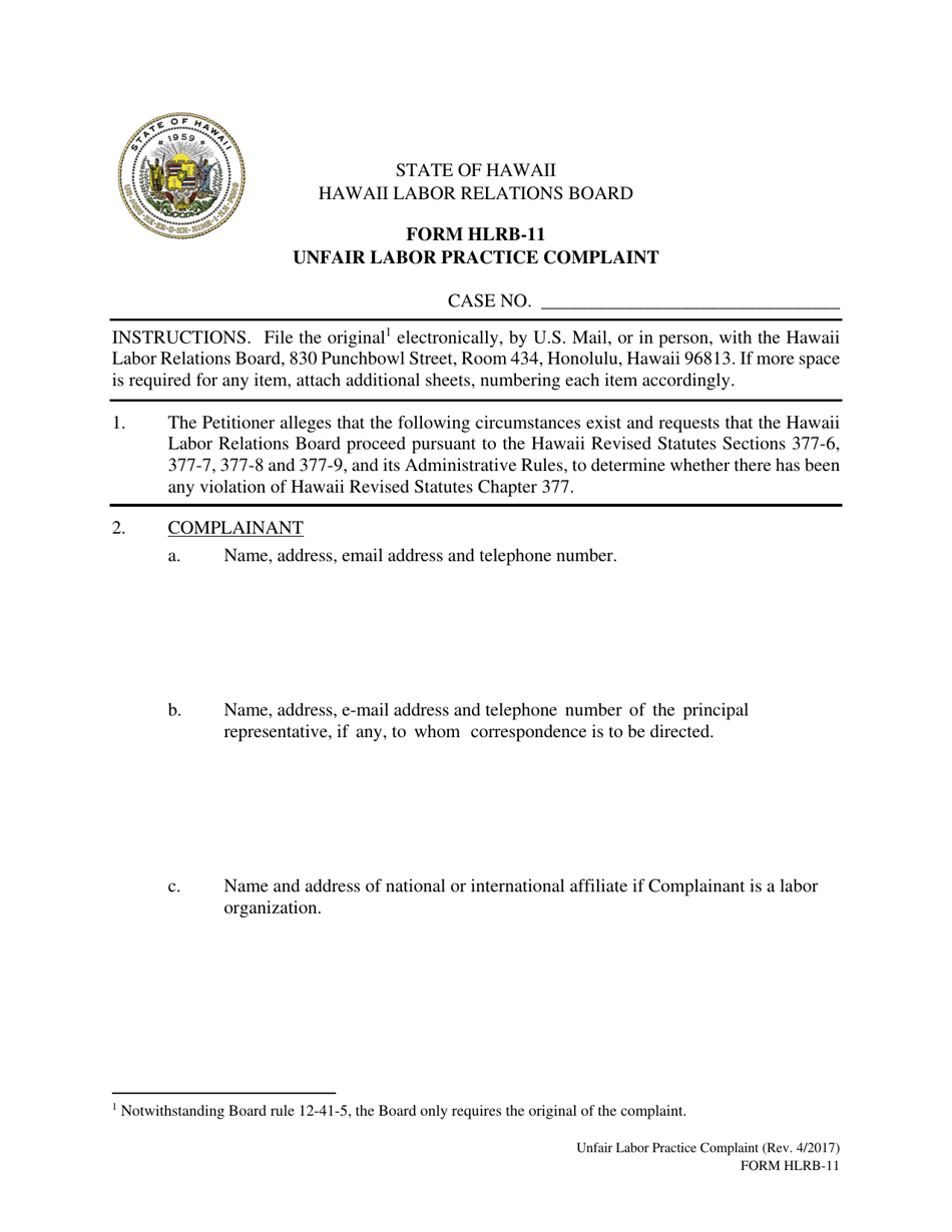 Form HLRB-11 Unfair Labor Practice Complaint - Hawaii, Page 1
