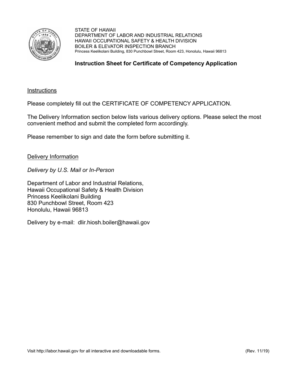 Certificate of Competency Application - Hawaii, Page 1