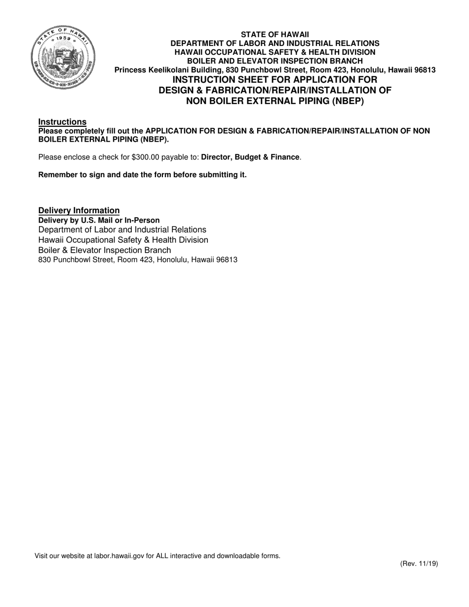 Application for Design  Fabrication / Repair / Installation of Non Boiler External Piping (Nbep) - Hawaii, Page 1