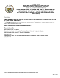 Application for Certificate of Authorization to Fabricate/Repair Non-boiler External Piping (Nbep) - Hawaii