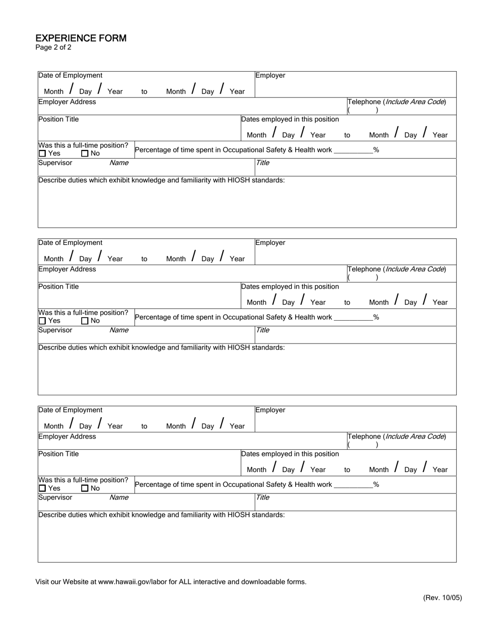 Experience Form - Hawaii, Page 3
