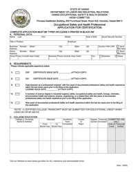 Certified Safety and Health Professional Application for Certification - Hawaii, Page 2