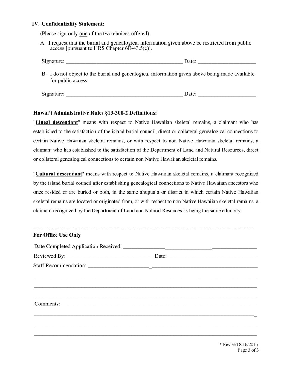 Descendancy Claim Application - Hawaii, Page 3