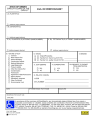 Form 1C-167 &quot;Civil Information Sheet&quot; - Hawaii