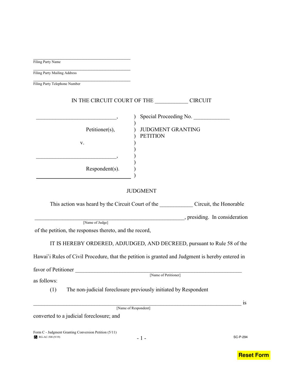 Form C (SC-P-294) Judgment Granting Conversion Petition - Hawaii, Page 1