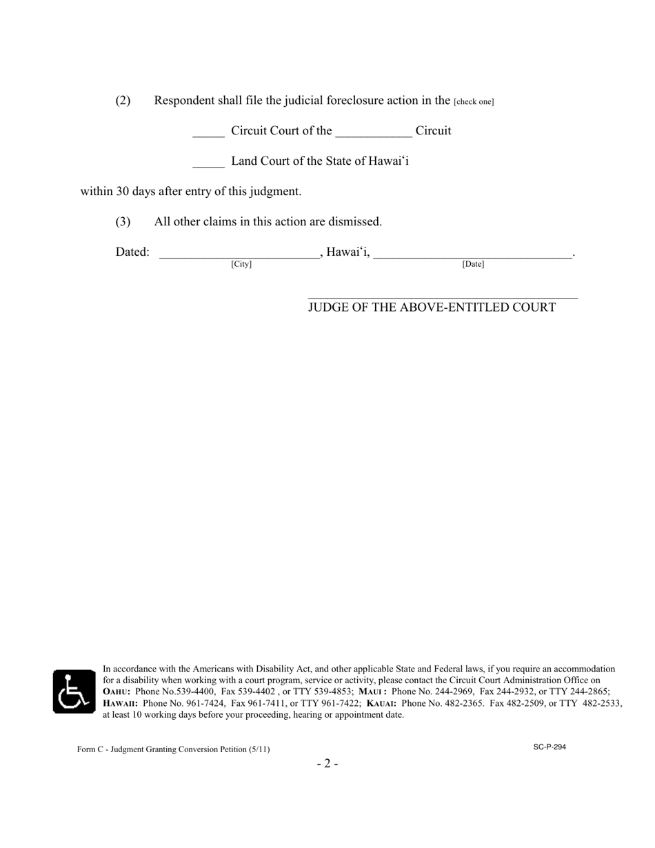 Form C (SC-P-294) Judgment Granting Conversion Petition - Hawaii, Page 2