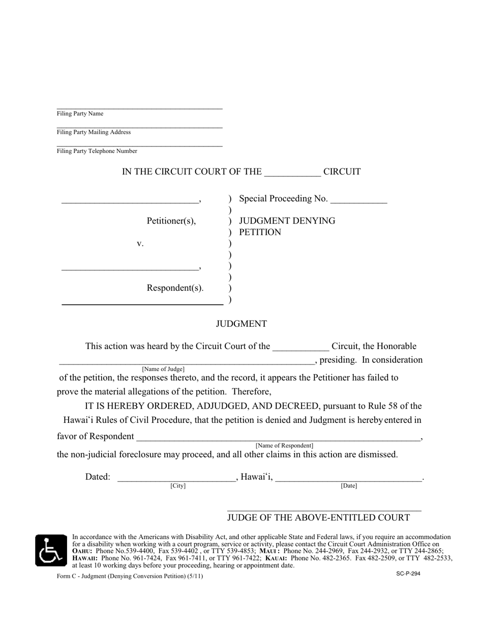 Form C (SC-P-294) Judgment Granting Conversion Petition - Hawaii, Page 3