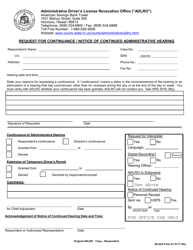 Document preview: AD-DUI Form 41 Request for Continuance/Notice of Continued Administrative Hearing - Hawaii