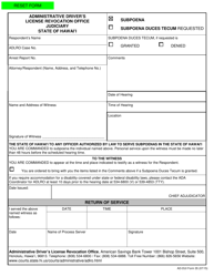 Document preview: AD-DUI Form 35 Subpoena/Subpoena Duces Tecum - Hawaii