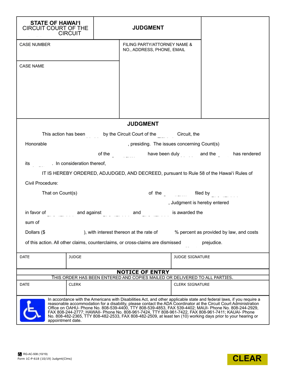 Form 1C-P-618 Judgment (Particular Counts) - Hawaii, Page 1