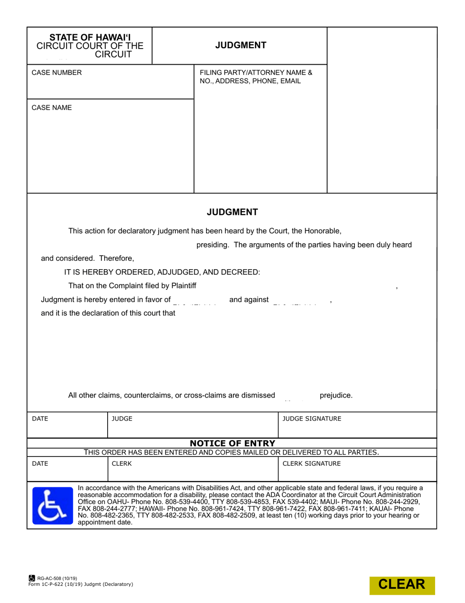 Form 1C-P-622 Judgement (Declaratory) - Hawaii, Page 1