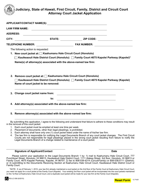 Form 1C-P-801 Attorney Court Jacket Application - Hawaii