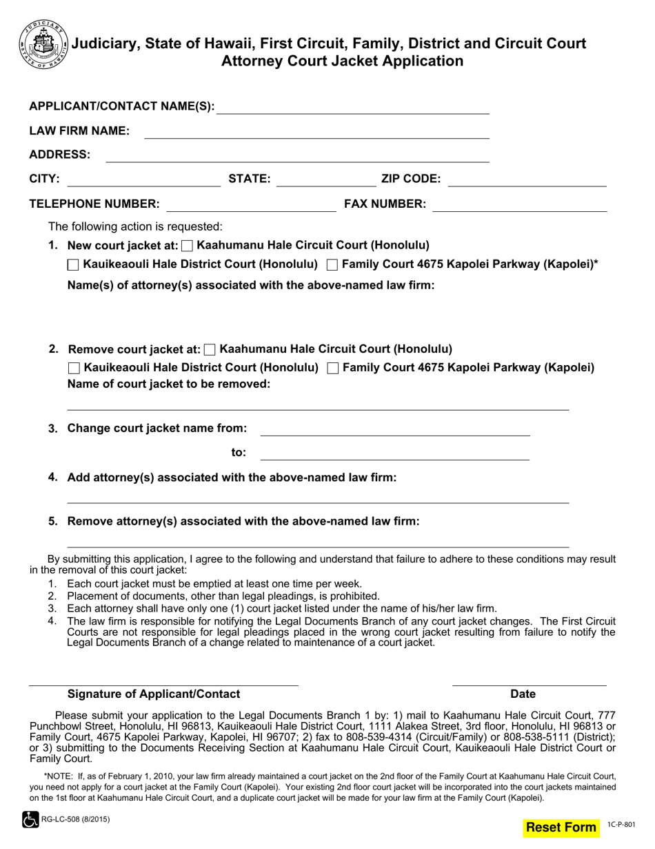 Form 1C-P-801 Attorney Court Jacket Application - Hawaii, Page 1