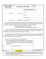 Document preview: Form 1F-P-332 Appearance and Waiver - Hawaii