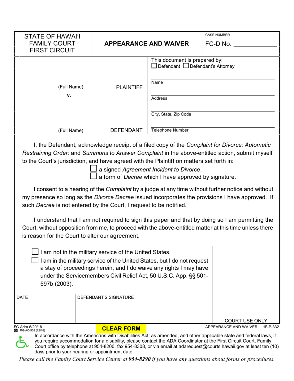 Form 1FP332 Fill Out, Sign Online and Download Fillable PDF, Hawaii