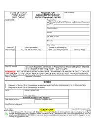 Document preview: Form 1F-P-1054 Request for Audio Compact Disc of Proceedings and Order - Hawaii
