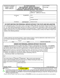 Document preview: Form 1F-P-877 Ex Parte Motion for Personal Service Without the State & Declaration; Order for Personal Services Without the State - Hawaii