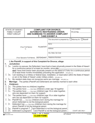 Form 1F-P-2039 Complaint for Divorce; Automatic Restraining Order; and Summons to Answer Complaint - Hawaii