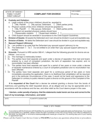 Form 1F-P-2039 Complaint for Divorce; Automatic Restraining Order; and Summons to Answer Complaint - Hawaii, Page 2