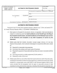 Form 1F-P-2039 Complaint for Divorce; Automatic Restraining Order; and Summons to Answer Complaint - Hawaii, Page 3
